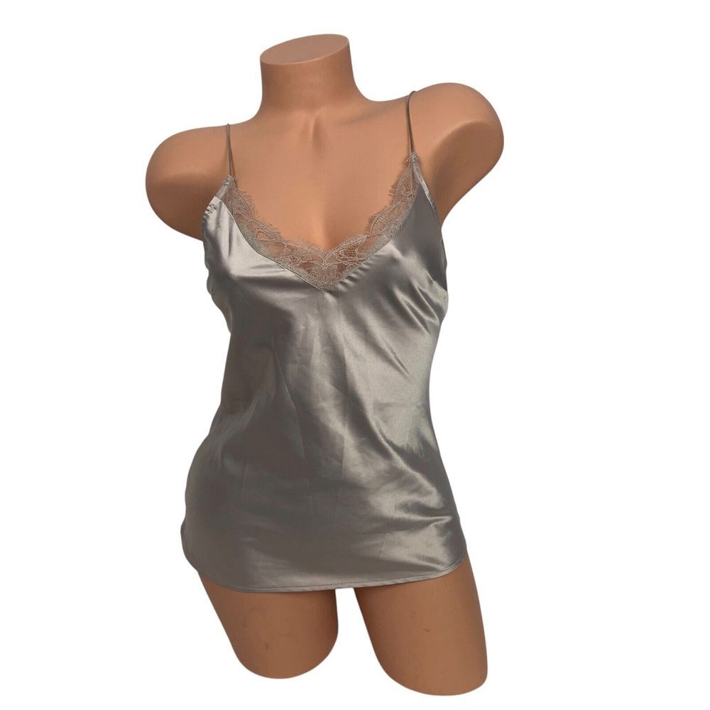 Express Nude Satin Lace Trim V-Neck Cami Top Shirt Size S Sexy‎ Y2K Party